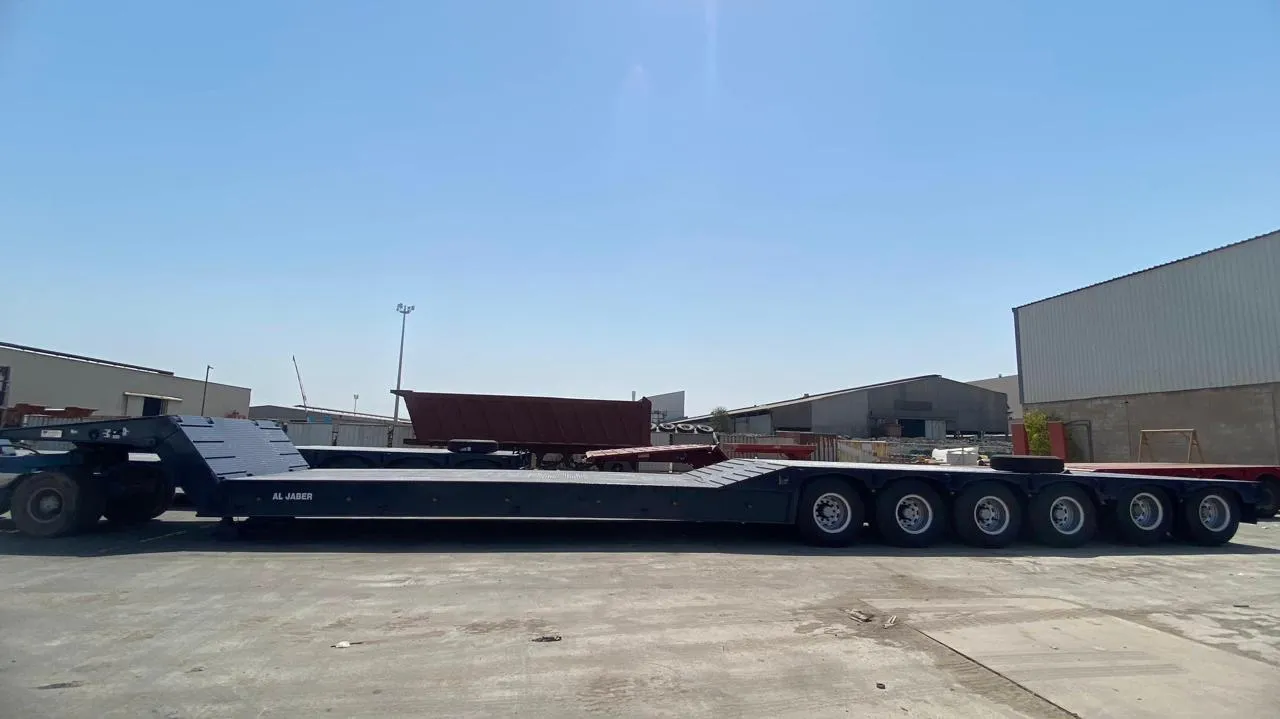Al Jaber multi-axle low-bed trailer showing its full flat deck and gooseneck ramp