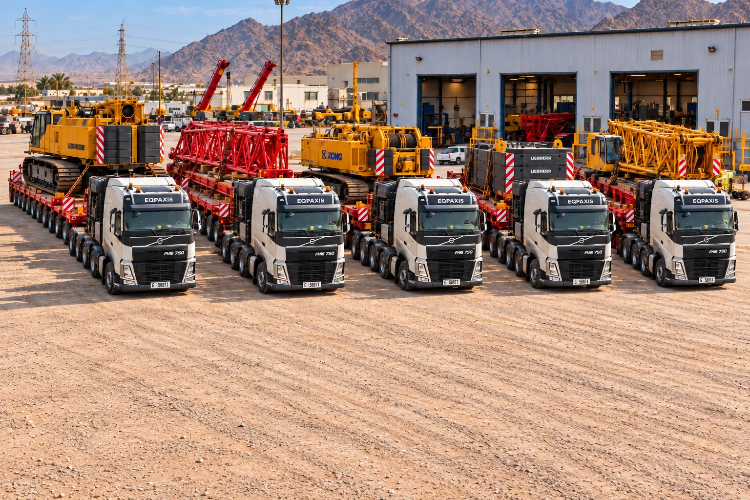 EQPAXIS heavy-haul depot with machinery and trailers