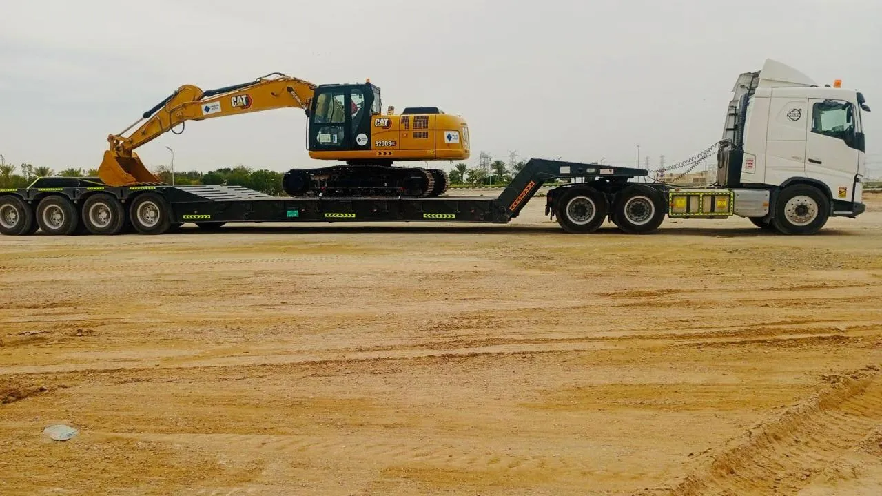 EQP AXIS trailer with Volvo FH prime mover loaded for transport in Dubai